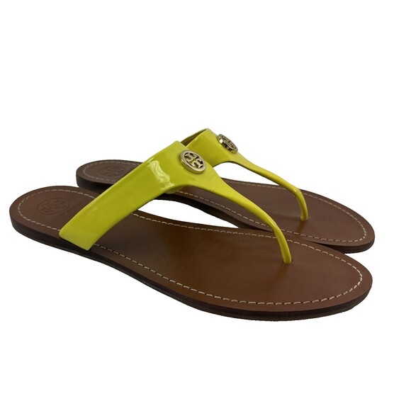 Tory Burch Cameron Thong Sandal Yellow Patent Leather Flat Slip On Womens 10 - Picture 1 of 13